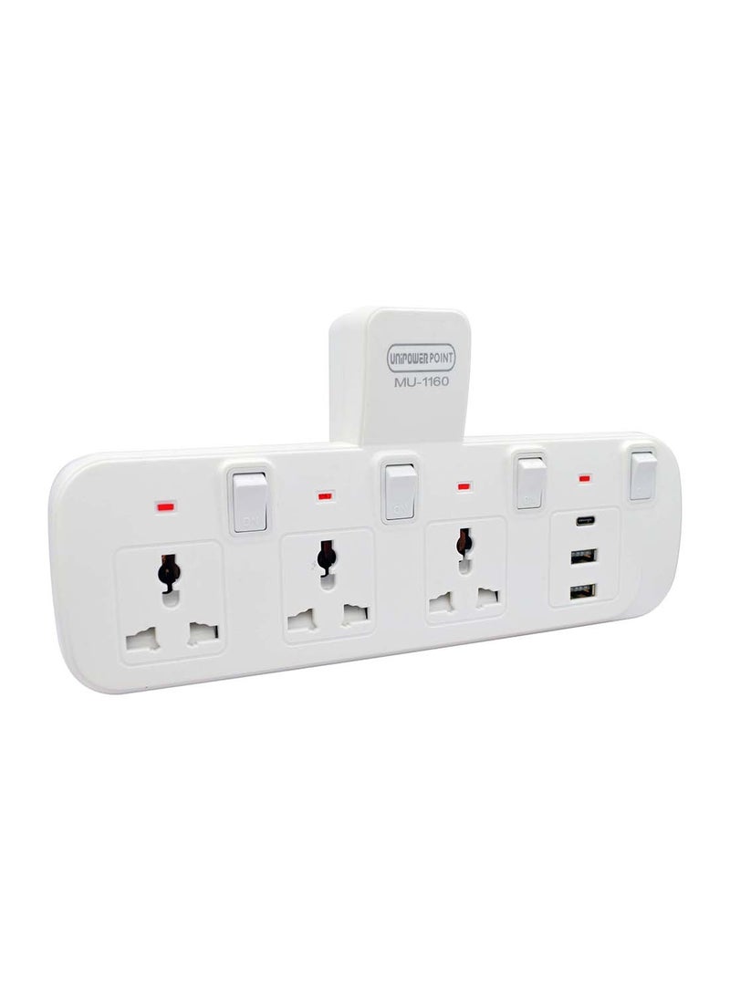 Unipower مقبس تمديد متعدد من يوني باور مع 4 منافذ USB من النوع C، محول جدار 3 منافذ، محول كهربائي متعدد مع ضوء، محول مخرج كهربائي للتمديد  - Image 2
