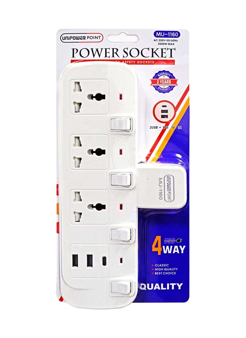 Unipower مقبس تمديد متعدد من يوني باور مع 4 منافذ USB من النوع C، محول جدار 3 منافذ، محول كهربائي متعدد مع ضوء، محول مخرج كهربائي للتمديد  - Image 3