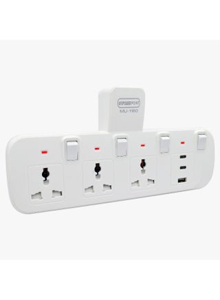 مقبس تمديد متعدد من يوني باور مع 4 منافذ USB من النوع C، محول جدار 3 منافذ، محول كهربائي متعدد مع ضوء، محول مخرج كهربائي للتمديد - view 2