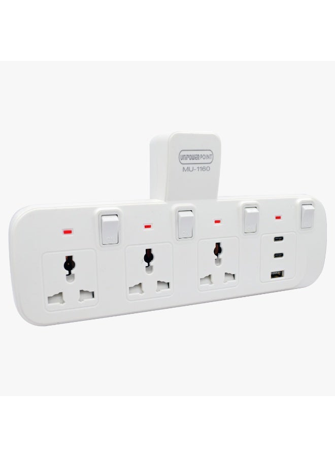 Unipower Multi Plug Extension Extender Wall Socket with 6-way Outlets  (3 Universal Plug, 1 USB & 2 C type)  Multiple Electrical Outlet Adaptor With Light Indicator, Individual Switch & Safety Shutter - Image 2