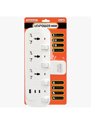 مقبس تمديد متعدد من يوني باور مع 4 منافذ USB من النوع C، محول جدار 3 منافذ، محول كهربائي متعدد مع ضوء، محول مخرج كهربائي للتمديد - view 3