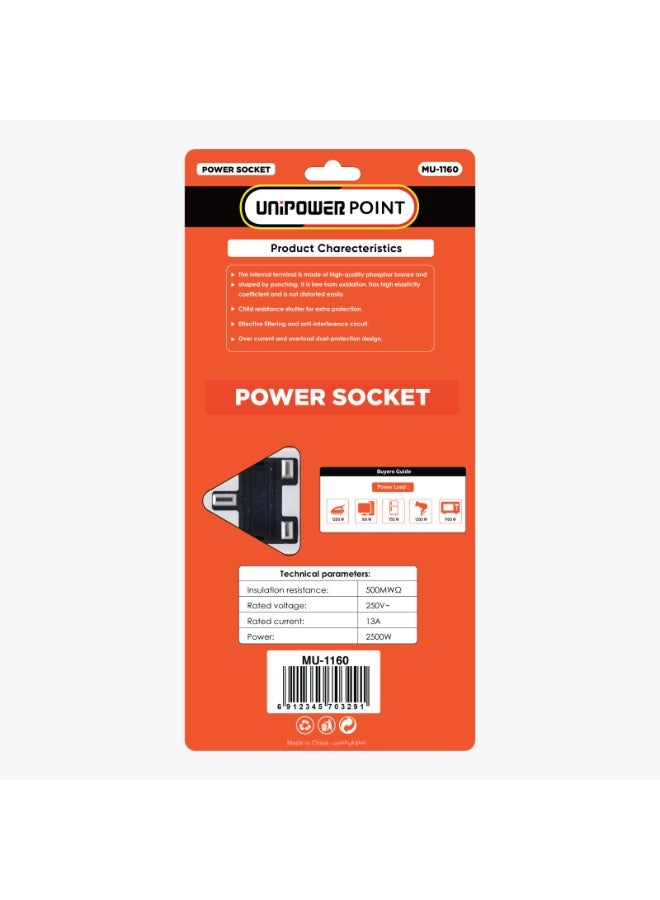 Unipower Multi Plug Extension Extender Wall Socket with 6-way Outlets  (3 Universal Plug, 1 USB & 2 C type)  Multiple Electrical Outlet Adaptor With Light Indicator, Individual Switch & Safety Shutter - Image 4