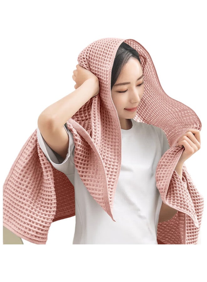 JD.com Jd Jingzao Soft Quick-Dry Waffle Bath Towel, Pure Cotton Grade A Lint-Free Absorbent Bath Towel For Men And Women, Large Size, Pink - Image 2