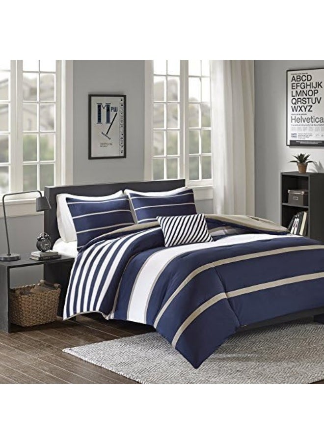 Comfort Spaces Comfort Spaces Casual Comforter Set Sporty Design, Vibrant Color, Active Lifestyle Boys Bedroom Décor, All Season Soft Microfiber Bedding Set, Decorative Pillow, Sham Blue/White Queen 4 Piece  - Image 2