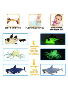ValeforToy Ocean Sea Animal 8 Inch Rubber Bath Toy Set(8 Pack Random) Super Stretches Material Tpr Some Kinds Can Change Colour Valefortoy Floating Bathtub Toy Party Shark Octopus Figure  - Image 5