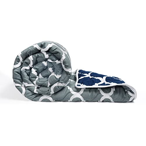 Divine Casa Microfibre 120 GSM All Season Abstract Printed Comforter Single Bed | Reversible Single Size Blanket | Lightweight Quilt Duvet (Navy Blue and White, 140 x 230 cm) - Image 2