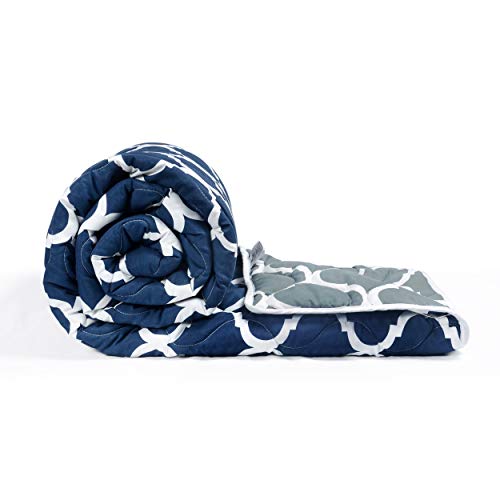 Divine Casa Microfibre 120 GSM All Season Abstract Printed Comforter Single Bed | Reversible Single Size Blanket | Lightweight Quilt Duvet (Navy Blue and White, 140 x 230 cm) - Image 1