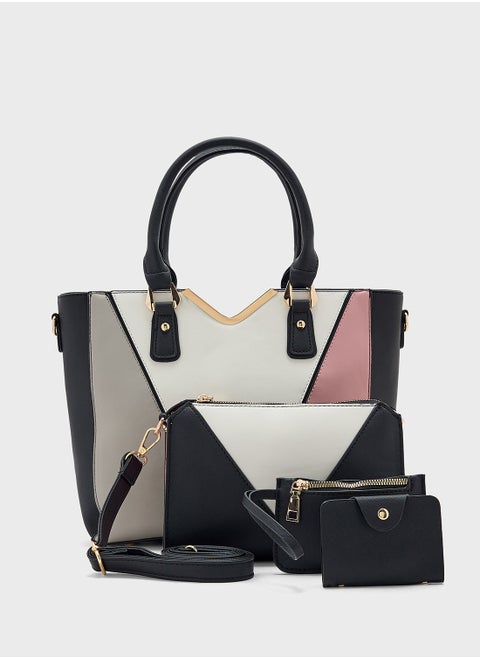 4 In 1 Handbag Set With Tote, Crossbody, Pouch And Cardholder