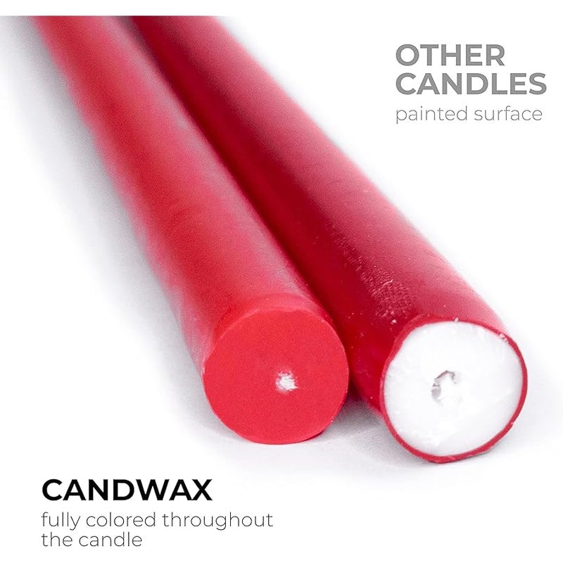 CANDWAX Red Taper Candles Pack of 4 - Slow Burning Dripless Unscented Straight Candles 12 inch - Ideal for Dinner Table - less Long Candlesticks - Image 3