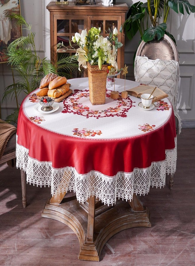 ARTABLE Round Tablecloth Lace Rustic Macrame Embroidered Table Cloths for Harvest Dresser Decor Farmhouse Kitchen Home (Burgundy, 90" Round) - Image 2
