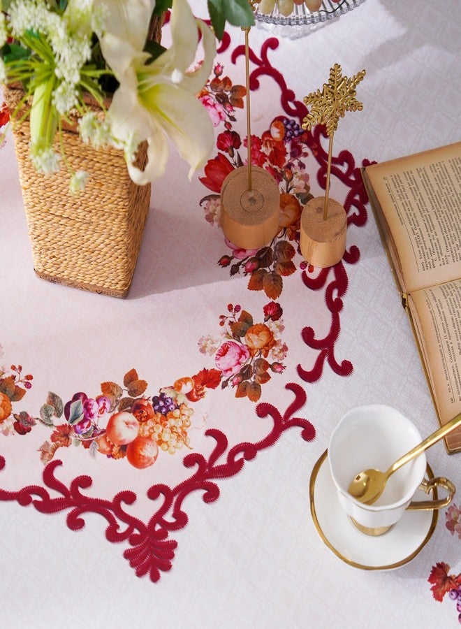 ARTABLE Round Tablecloth Lace Rustic Macrame Embroidered Table Cloths for Harvest Dresser Decor Farmhouse Kitchen Home (Burgundy, 90" Round) - Image 4