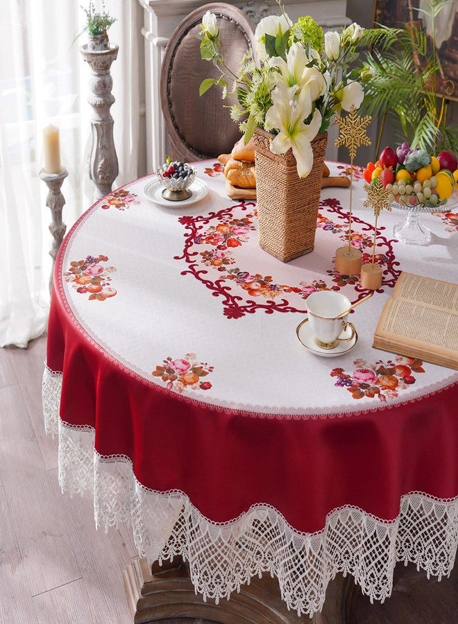 ARTABLE Round Tablecloth Lace Rustic Macrame Embroidered Table Cloths for Harvest Dresser Decor Farmhouse Kitchen Home (Burgundy, 90" Round) - Image 1