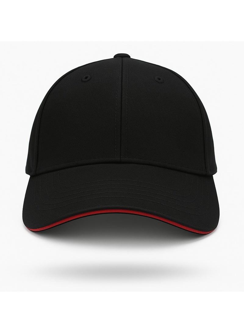 NENOUSH Nenoush Plain Sandwich Baseball Cotton Classic and adjustable buckle closure Cap for Unisex Black Red Sandwich  - Image 3