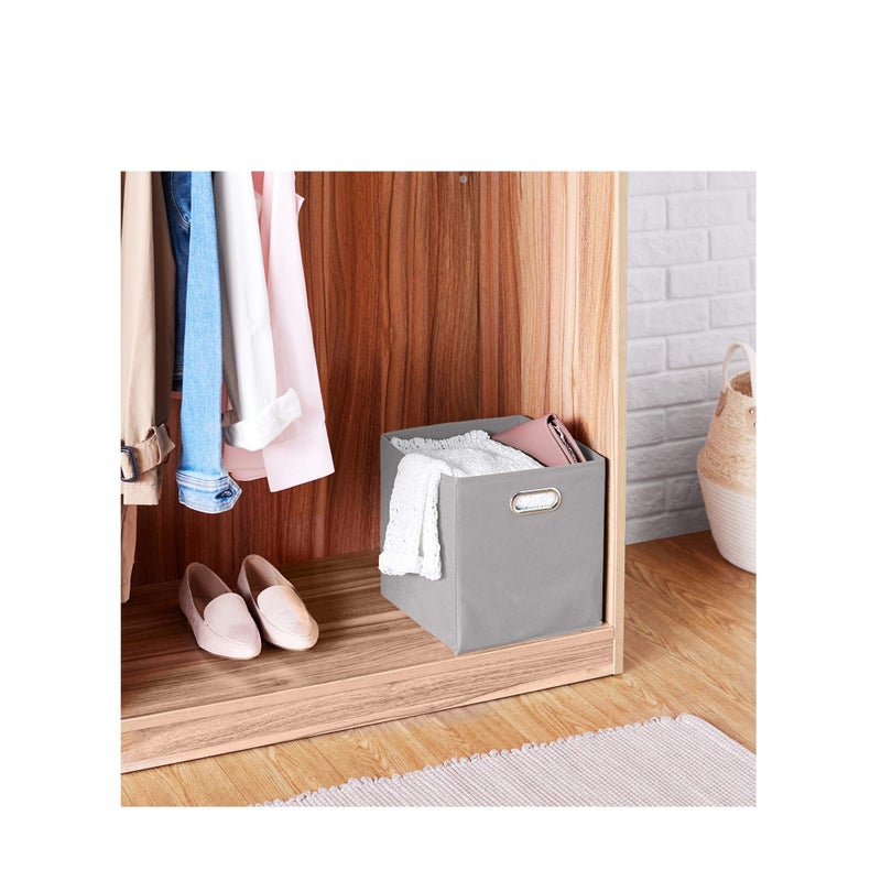 SOLARAE Collapsible Fabric Storage Cubes with Oval Grommets 6-Pack Light Grey - Image 5