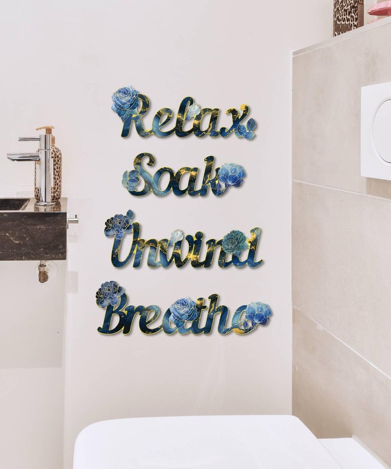 Putuo Decor Black Gold Bathroom Decor, Relax Soak Unwind Breathe Wall Decoration, Modern Marble Style Bathroom Accessories, Rustic Spa Wall Decorations for Home, Bedroom or Living Room - Image 4