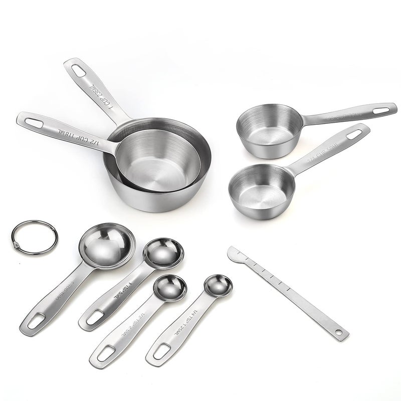 Stainless Steel Measuring Cups and Spoons 9Piece Set Heavy Duty Measuring Cups and Measuring Spoons with OnePiece Construction