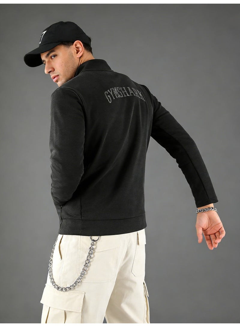 Gymshark Black Full Zipper Sports Jacket - High Performance Soft Fabric Sports Top with Brand Logo, Suitable for Gyms and Casual Styles - Image 2