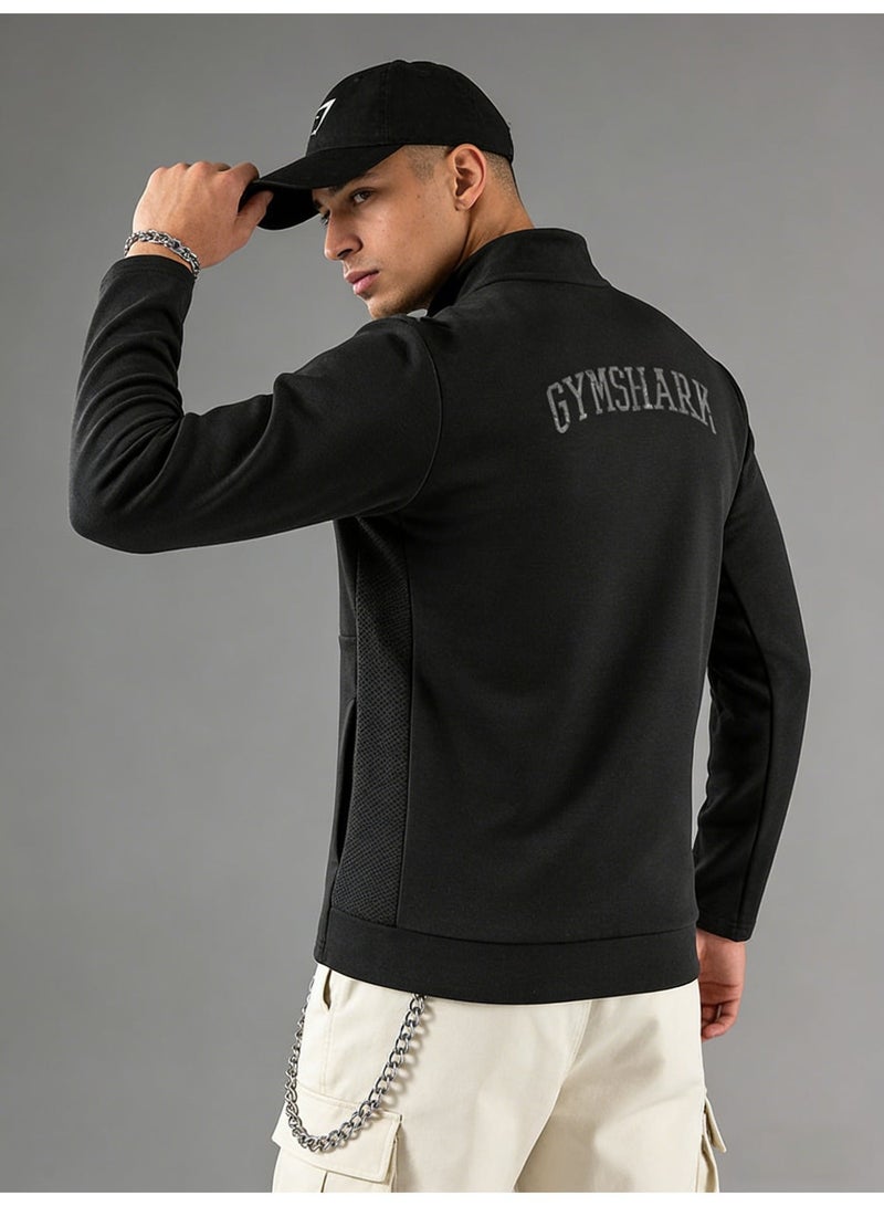 Gymshark Black Full Zipper Sports Jacket - High Performance Soft Fabric Sports Top with Brand Logo, Suitable for Gyms and Casual Styles - Image 4