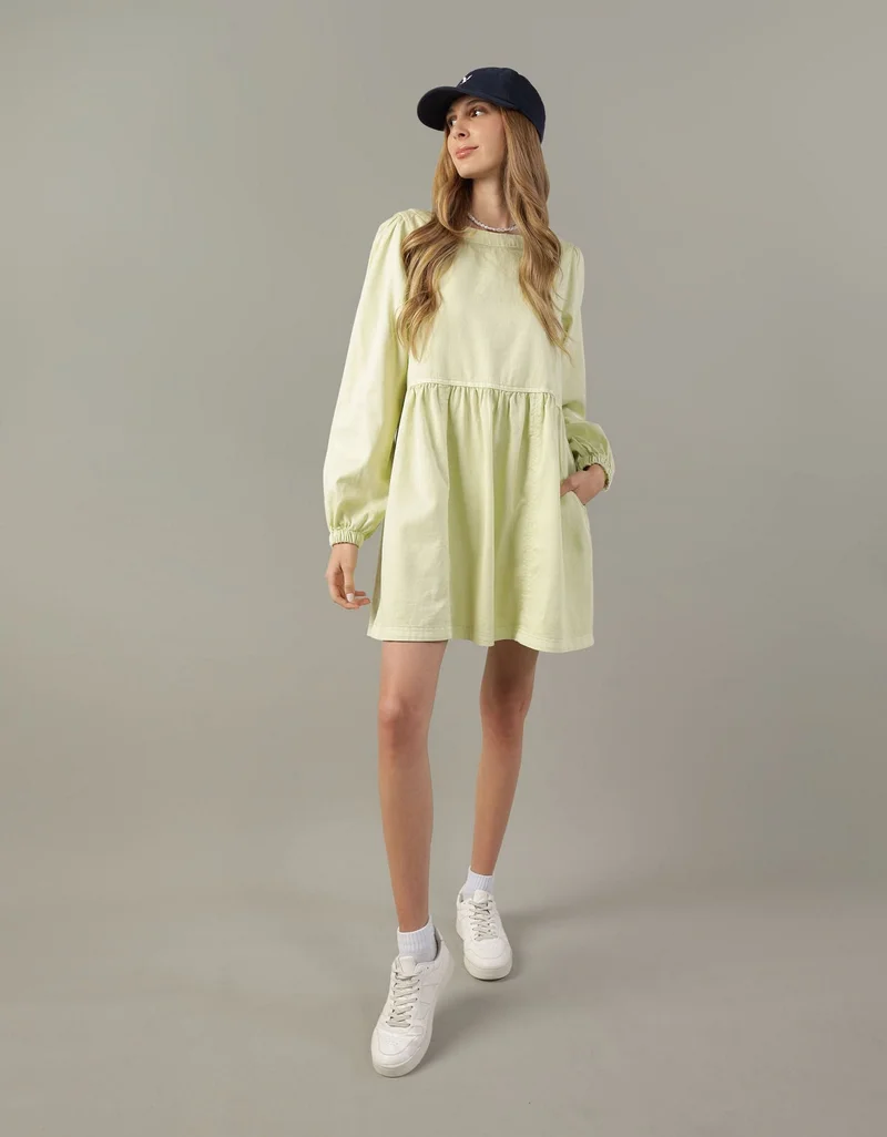 امريكان ايجل فستان ميني بأكمام طويلة من الدنيم