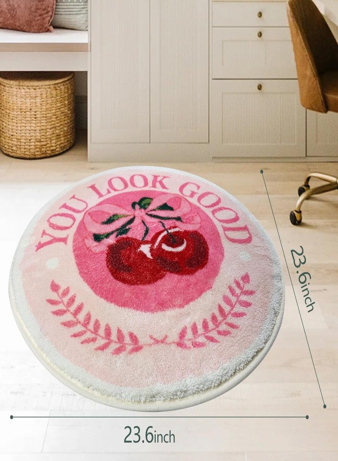 SHIYUE You Look Good Cute Cherry Bath Mat, Ultra Soft and Fluffy Microfiber Water Absorption Non Slip Mat for Bedroom Kitchen Bathroom Rug Decor(23.6"×23.6" Pink Bow Y01) - Image 4