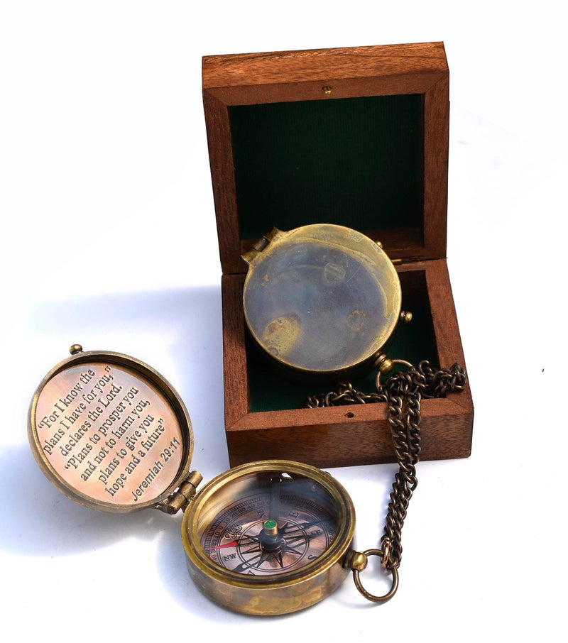 TA dizayn Solid Brass 'For I Know The Plans I Have For You' Engraved Compass with Wooden Box, Jeremiah 29:11, Christian Gifts for Men, Women & Kids - Baptism, Graduation, Confirmation Gifts - Image 4
