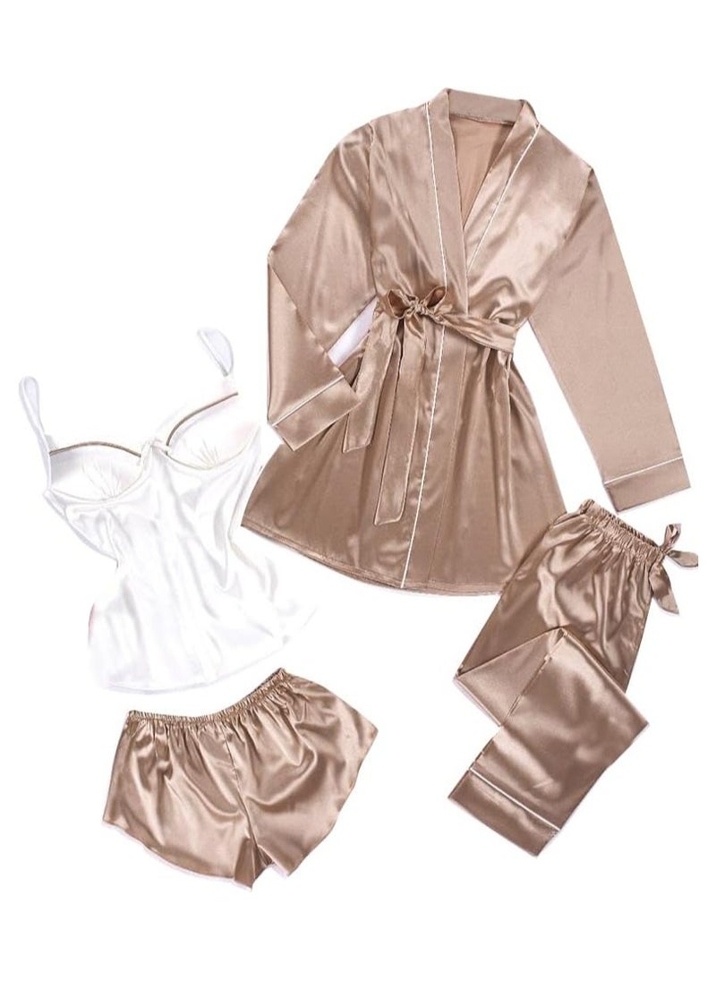 Women's Satin Pajama Sets, 4 Piece of Long and short Sleepwear, Cami Top and Robe. - pzsku/ZCE9FB7B1D04F1FC0DE3DZ/45/_/1707930126/1244b6c0-3e91-49a9-836b-c38c978361ed