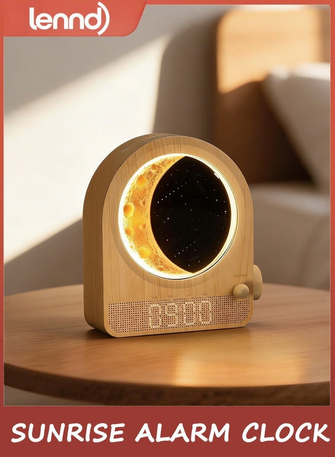 LENND Sunrise Alarm Clock, White Noise Machine & Meteor Moonlight - 10 Soothing Sounds, Dual Alarms, 30/60/90min Timer, Easy Snooze - Bedroom Gift for Insomnia Adults/Women - Wood Grain - Image 1