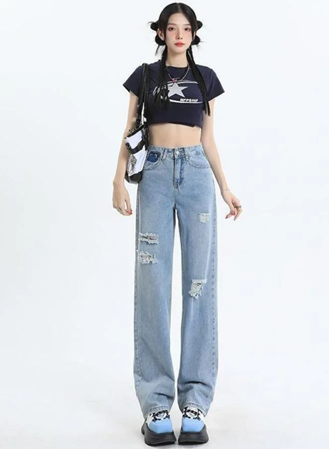 YUNIQEE Blue Relaxed Fit High-Rise Mildly Distressed Jeans