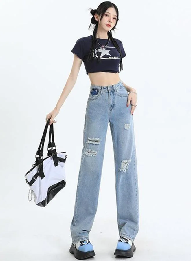 YUNIQEE Blue Relaxed Fit High-Rise Mildly Distressed Jeans