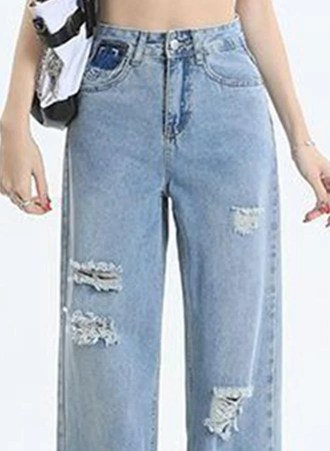 YUNIQEE Blue Relaxed Fit High-Rise Mildly Distressed Jeans