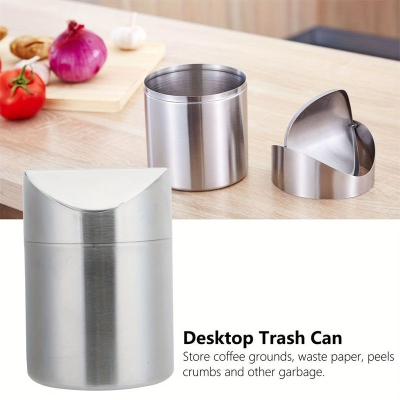 Silver Stainless Steel Countertop Mini Trash Can with Screw Lid - Image 4