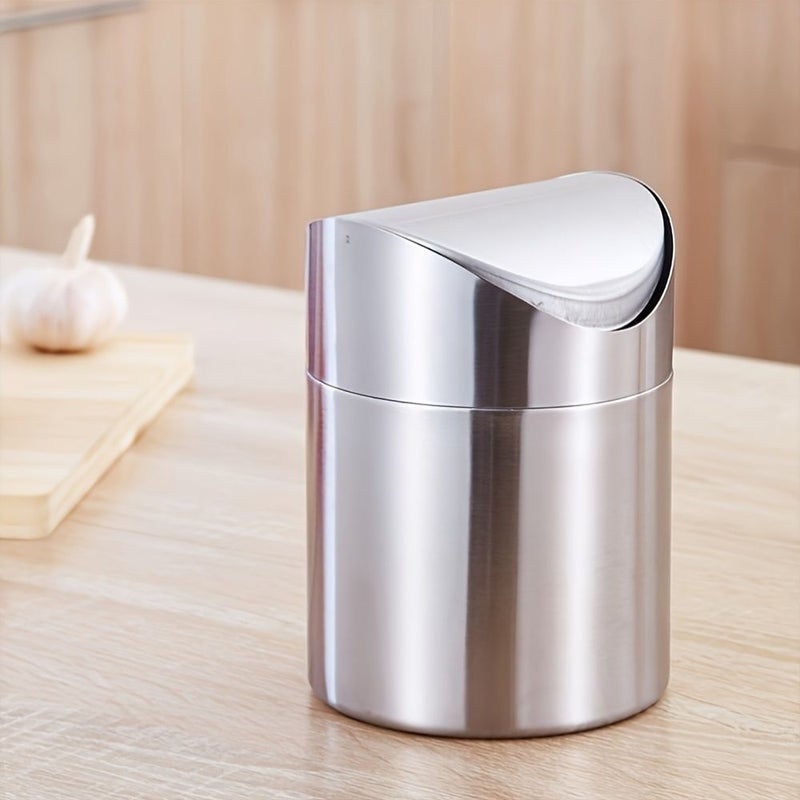 Silver Stainless Steel Countertop Mini Trash Can with Screw Lid - Image 2