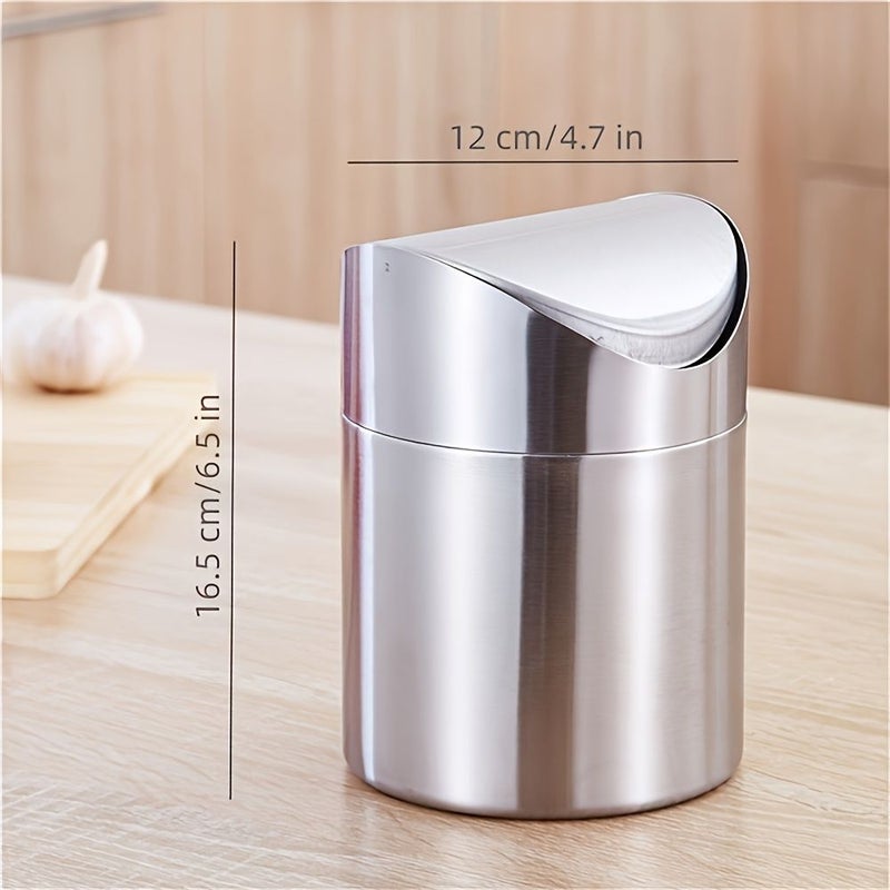 Silver Stainless Steel Countertop Mini Trash Can with Screw Lid - Image 3