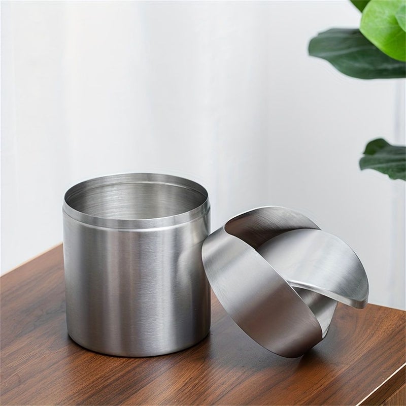 Silver Stainless Steel Countertop Mini Trash Can with Screw Lid - Image 5