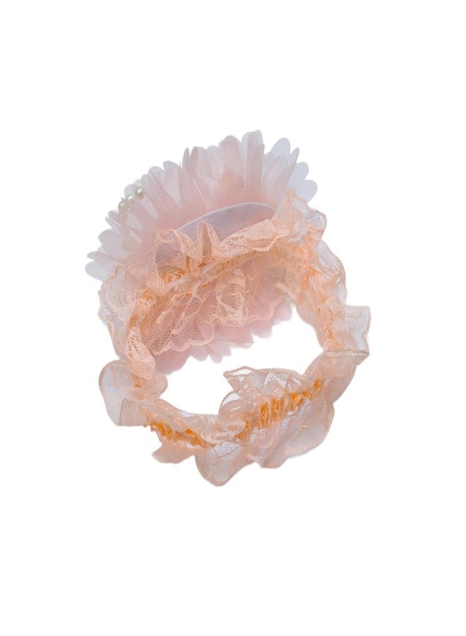 Fairytale White,Pink,Peach Floral Soft Headband with Lace and Pearl Details, Girls Hair Accessory Hair Band. (Peach Orange) - Image 5