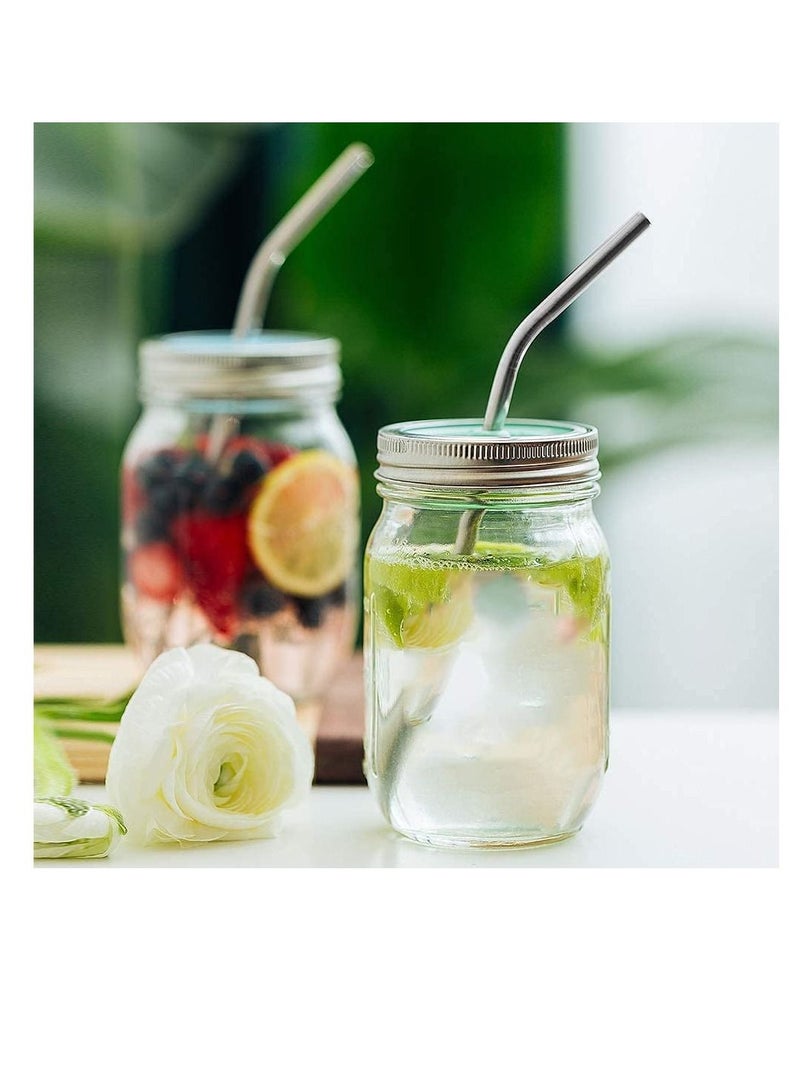 NIBEMINENT Stainless Steel Metal Straws, Reusable-Long Straws Suitable For 30oz And 20oz Glasses, 15-Piece Set (6 Curved + 6 Straight 2 Cleaning Brushes 1 Bag, Silver) - Image 2