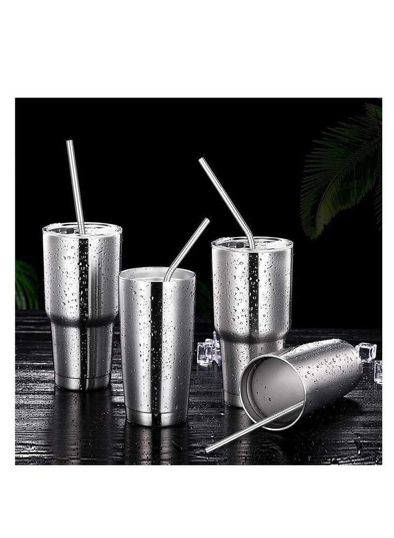 NIBEMINENT Stainless Steel Metal Straws, Reusable-Long Straws Suitable For 30oz And 20oz Glasses, 15-Piece Set (6 Curved + 6 Straight 2 Cleaning Brushes 1 Bag, Silver) - Image 5