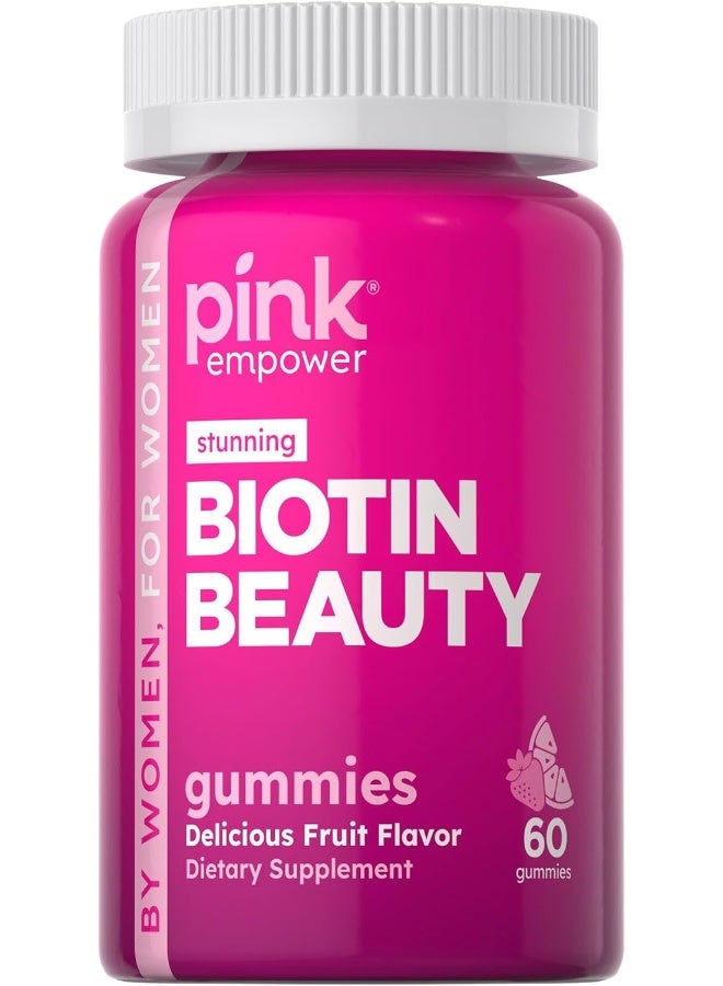PINK جواهر البيوتين الوردية | 60 حبة | خالية من الكائنات المعدلة وراثيًا وخالية من الجلوتين | فيتامين بنكهة الفواكه للشعر والبشرة والأظافر - Image 1