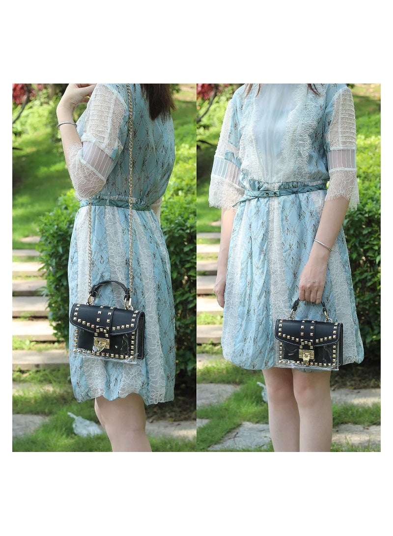 KASTWAVE Women Rivet Chain Crossbody Bag, Fashion PU Leather Top Handle Shoulder Tote Handbags, Purse Clutch Small Transparent Crystal Rivet for Girls Women, Black - Image 2