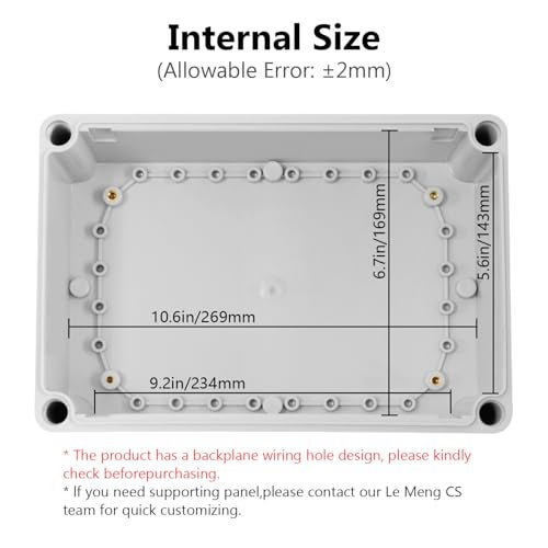 LeMotech IP67 Waterproof Junction Box ABS Plastic Project Box Dustproof Electrical Box Outdoor Enclosure for Electronics DIY Case Gray 11x 7.5X 7.1 inch (280x 190x 180 mm) - Image 3