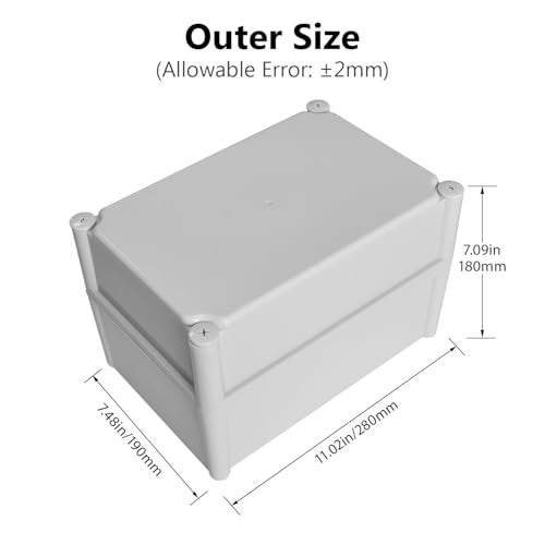 LeMotech IP67 Waterproof Junction Box ABS Plastic Project Box Dustproof Electrical Box Outdoor Enclosure for Electronics DIY Case Gray 11x 7.5X 7.1 inch (280x 190x 180 mm) - Image 2