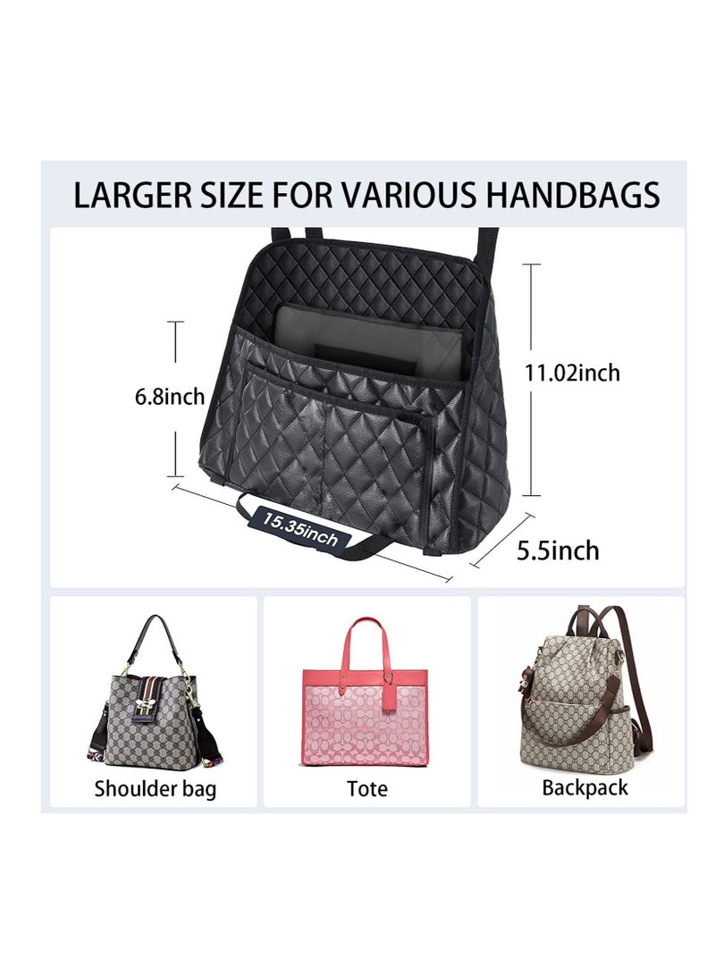 Excefore Car Handbag Purse Holder Between Seats, Auto Seat Leather Organizer Pocket, Front Seat Bag Box Storage for Cell Phone Document, Backseat Barrier for Kids Pet, Fits for Most Vehicles (Black) - Image 2