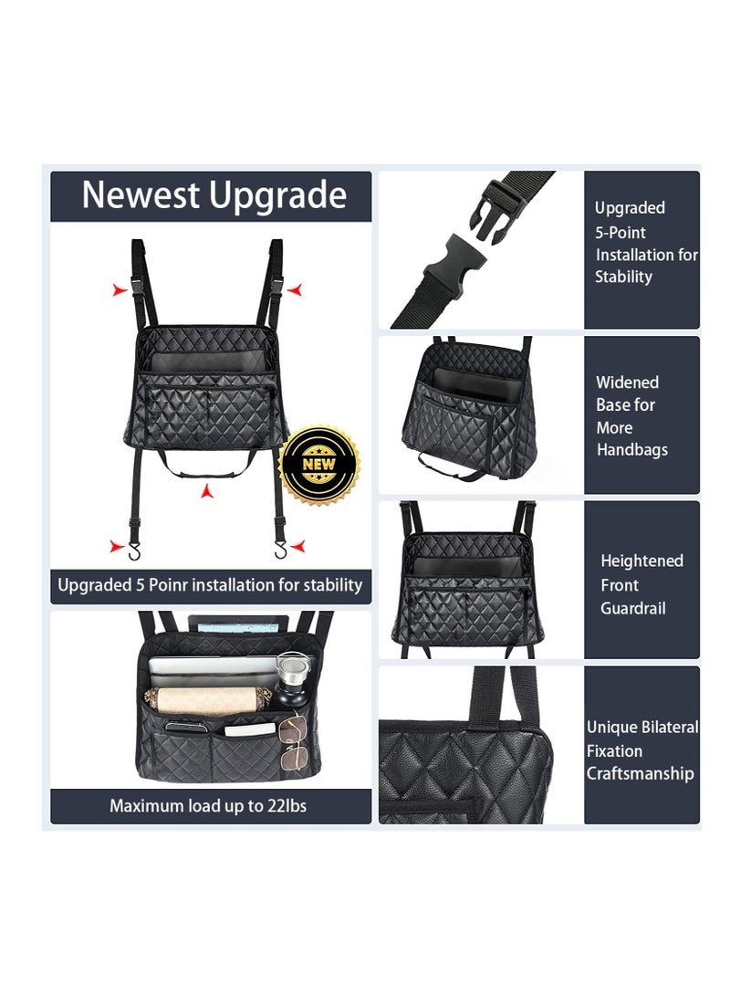 Excefore Car Handbag Purse Holder Between Seats, Auto Seat Leather Organizer Pocket, Front Seat Bag Box Storage for Cell Phone Document, Backseat Barrier for Kids Pet, Fits for Most Vehicles (Black) - Image 3