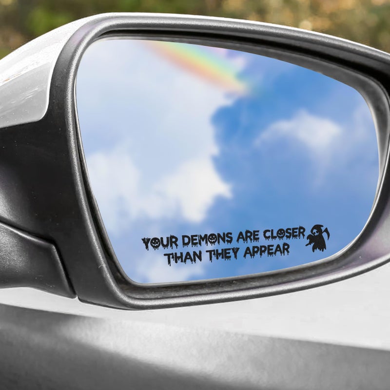 Lyxheth 2PCS Funny Halloween Vanity Mirror Stickers Gothic Car Accessories Your Demons are Closer Than They Appear Rearview Mirror Decal Vinyl Waterproof Bumper Sticker for Truck Window Black - Image 3