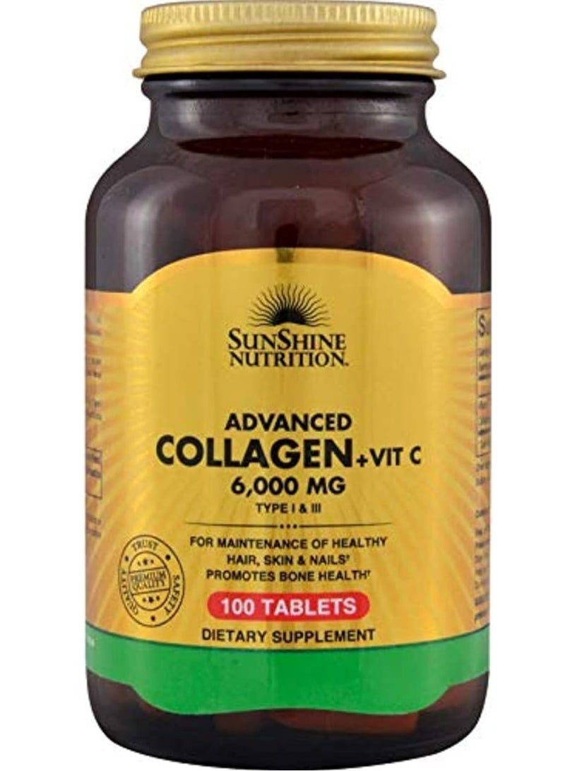 SUNSHINE NUTRITION Advanced Collagen + Vitamin C 6000mg 100 Tablets  - Image 1