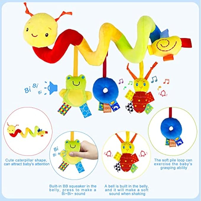 BABY CAR SEAT TOYS: ACTIVITY SPIRAL STROLLER TOY INFANT PLUSH HANGING CARSEAT TOYS WITH RINGING BELL, 0-12 MONTHS GIRLS BOYS NEWBORN FOR CRIB BAR BASSINET MOBILE（BEE） - Image 4