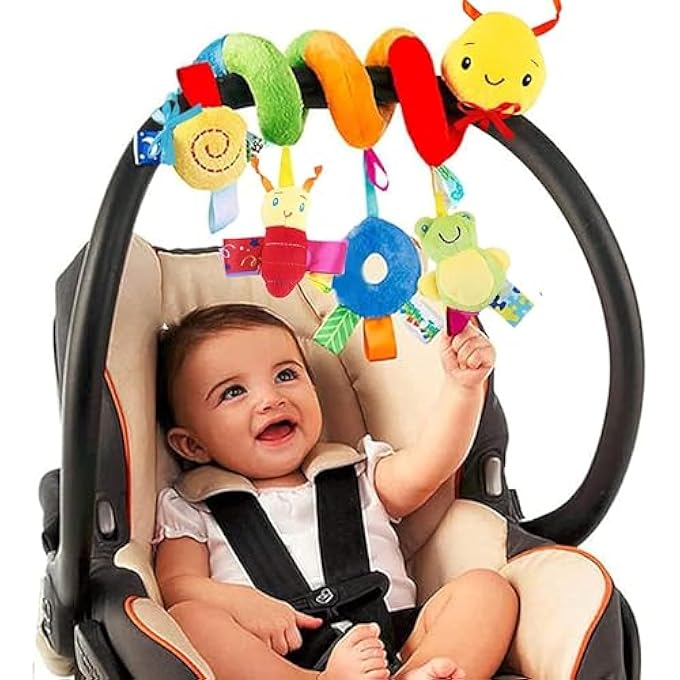 BABY CAR SEAT TOYS: ACTIVITY SPIRAL STROLLER TOY INFANT PLUSH HANGING CARSEAT TOYS WITH RINGING BELL, 0-12 MONTHS GIRLS BOYS NEWBORN FOR CRIB BAR BASSINET MOBILE（BEE） - Image 1