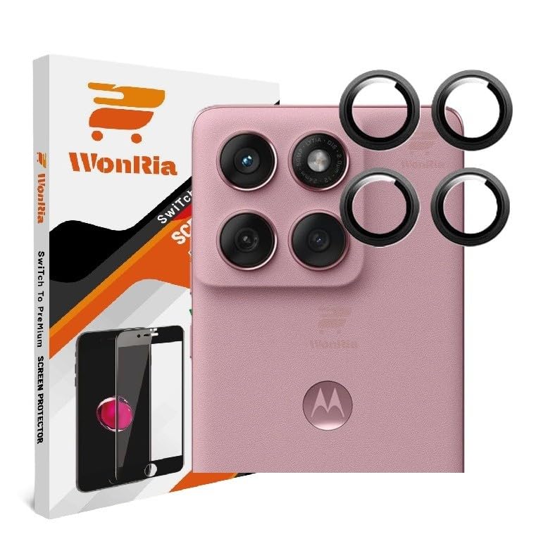WonRia ® حزمة 4 - حلقة حماية عدسة الكاميرا لهاتف موتورولا إيدج 60 فيوجن 5G، حلقات من سبائك الألمنيوم، إطار معدني فائق الوضوح - أسود - Image 1