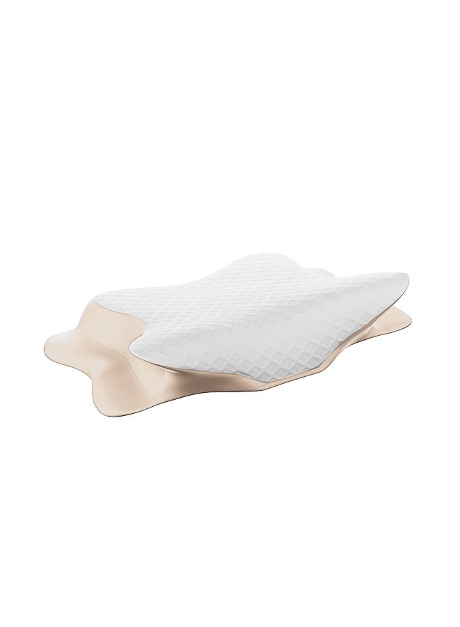 Frido Cervical Butterfly Pillow, Orthopedic Memory Foam Pillow For Neck & Shoulder Pain, Ergonomic Contours, Dual Height Options, Pillow For Side Sleepers With Arm Support, Beige, Pack Of 1