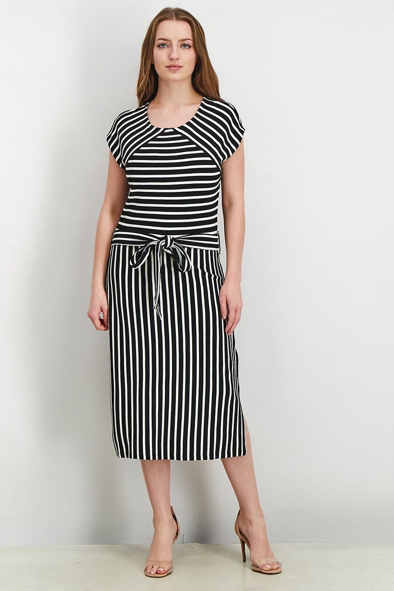 ESPRIT Women Tie Waist Stripe Midi Dress, Black - Image 1